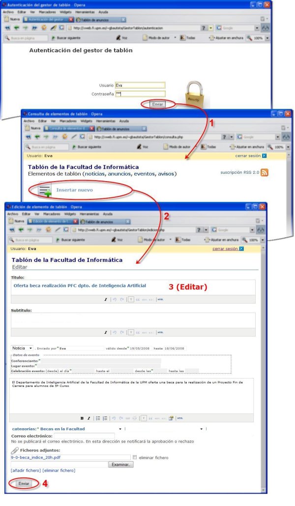 Pasos a seguir para enviar un elemento al tablón de anuncios